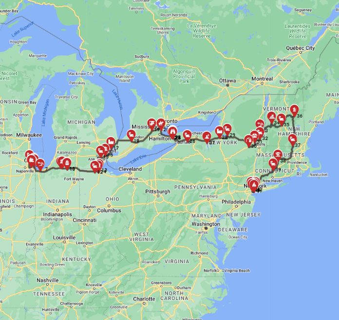 RV route planner USA Chicago to New York motorhome road trip